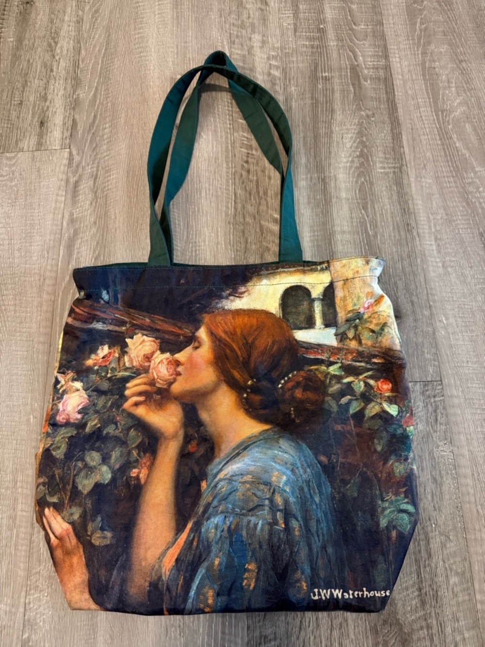J.W. Waterhouse "Soul of the Rose" Art Canvas Tote Bag Large 18x16.5 Zipper Top
